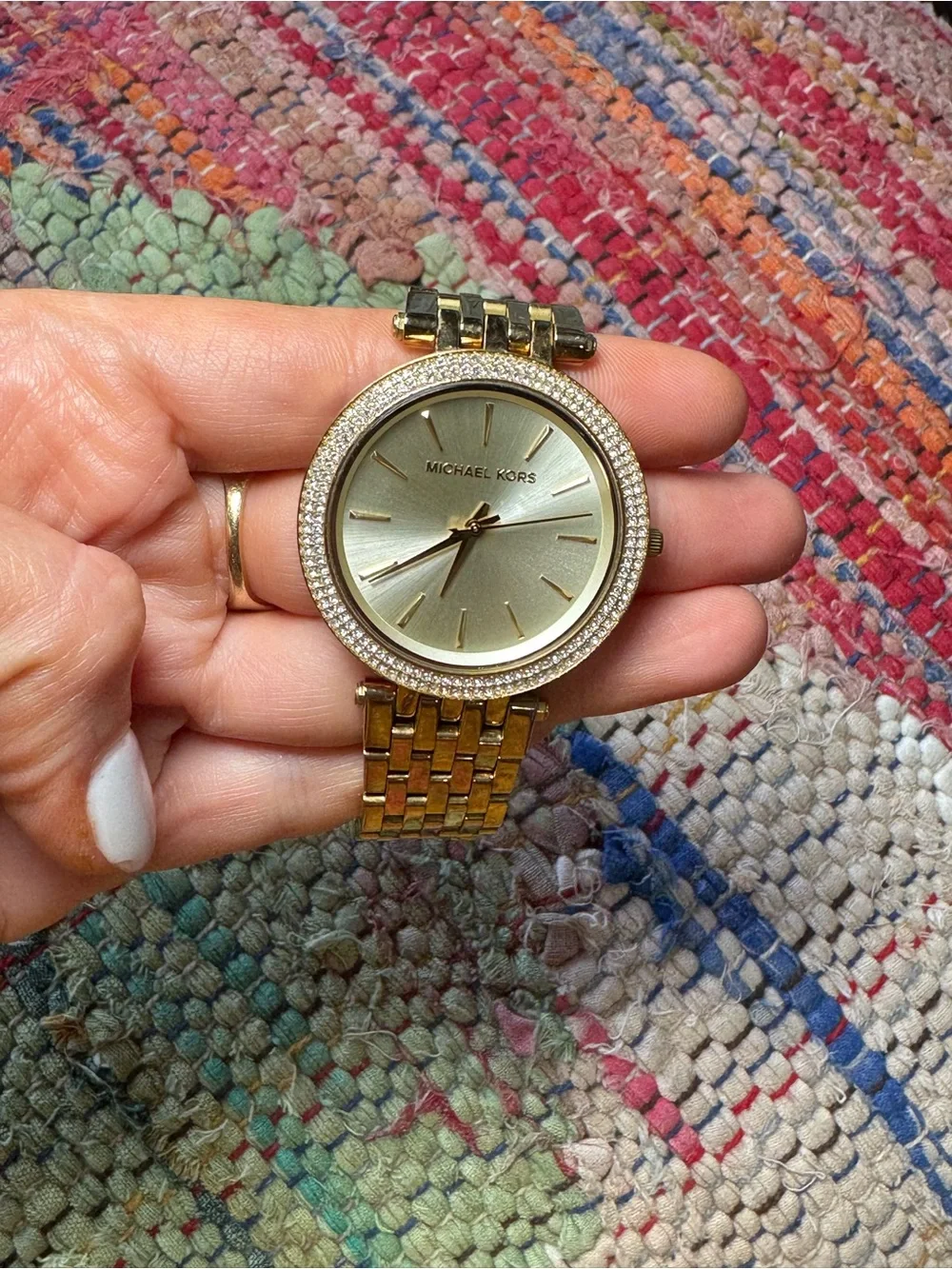 🌟 *LIKE NEW* Michael Kors Gold Crystal Diamond Bezel Watch (for‎ petite wrist)